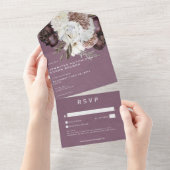 Modern Burgundy & White Peonies & Roses No Dinner オールインワン招待状 (貼ってはがせる)