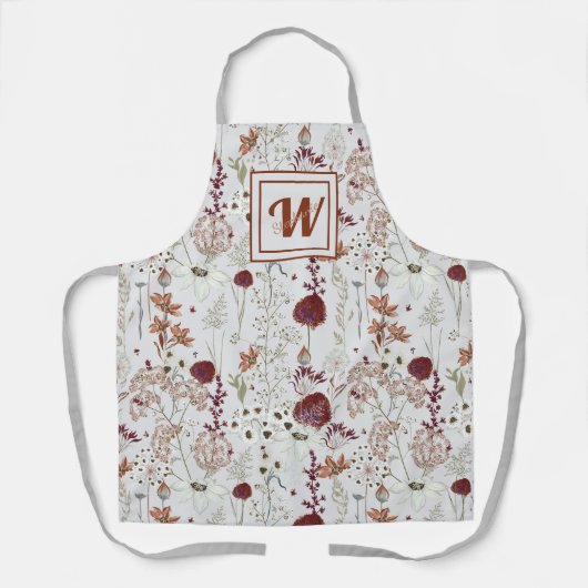 Modern Burgundy Wildflowers | Elegant Boho Floral  エプロン (正面)