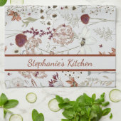 Modern Burgundy Wildflowers | Elegant Boho Floral  キッチンタオル (折り畳み)