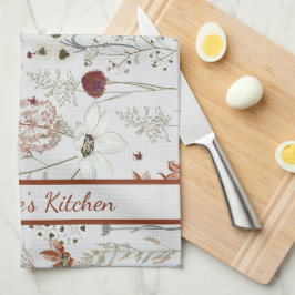 Modern Burgundy Wildflowers | Elegant Boho Floral  キッチンタオル