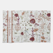 Modern Burgundy Wildflowers | Elegant Boho Floral  キッチンタオル (横)
