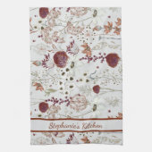 Modern Burgundy Wildflowers | Elegant Boho Floral  キッチンタオル (縦)