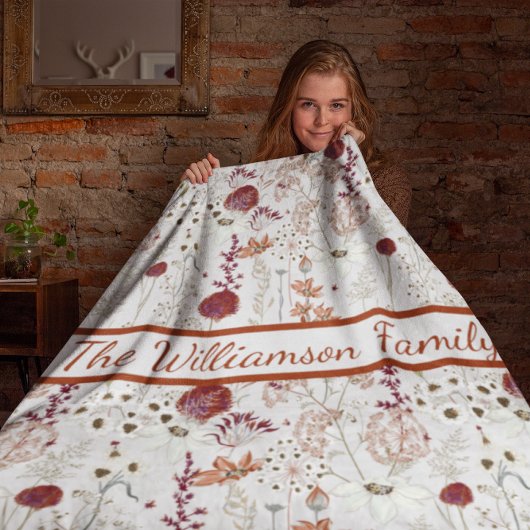 Modern Burgundy Wildflowers | Elegant Boho Floral シェルパブランケット