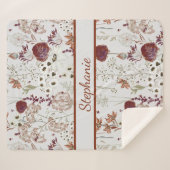 Modern Burgundy Wildflowers | Elegant Boho Floral シェルパブランケット (正面(横))