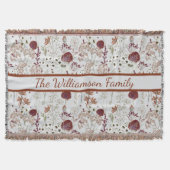Modern Burgundy Wildflowers | Elegant Boho Floral  スローブランケット (正面)