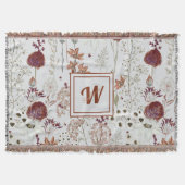 Modern Burgundy Wildflowers | Elegant Boho Floral スローブランケット (正面)