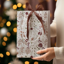 Modern Burgundy Wildflowers | Elegant Boho Floral  ミディアムペーパーバッグ