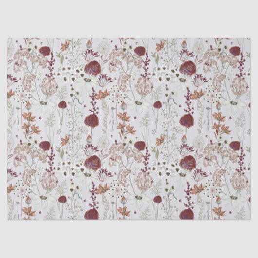 Modern Burgundy Wildflowers | Elegant Boho Floral  薄葉紙 (正面)