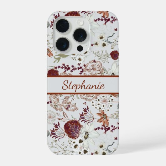 Modern Burgundy Wildflowers | Elegant Boho Floral  iPhoneケース (裏面)