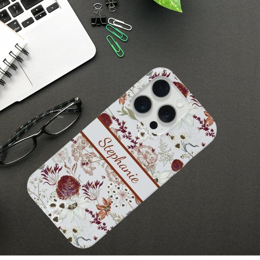 Modern Burgundy Wildflowers | Elegant Boho Floral iPhoneケース