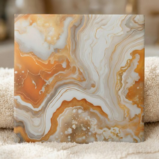Modern Burnt Orange and Gold Liquid Marble Agate タイル