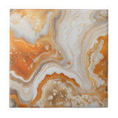 Modern Burnt Orange and Gold Liquid Marble Agate タイル (正面)