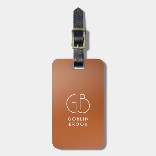 Modern Burnt Orange Metallic Monogram Brushed ラゲッジタグ (正面縦)