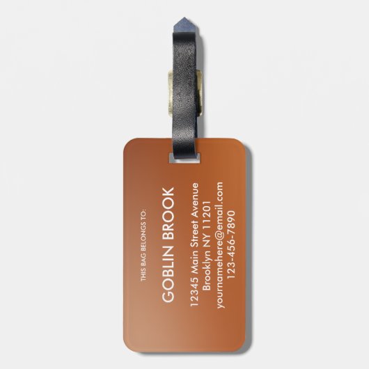 Modern Burnt Orange Metallic Monogram Brushed ラゲッジタグ (裏面縦)