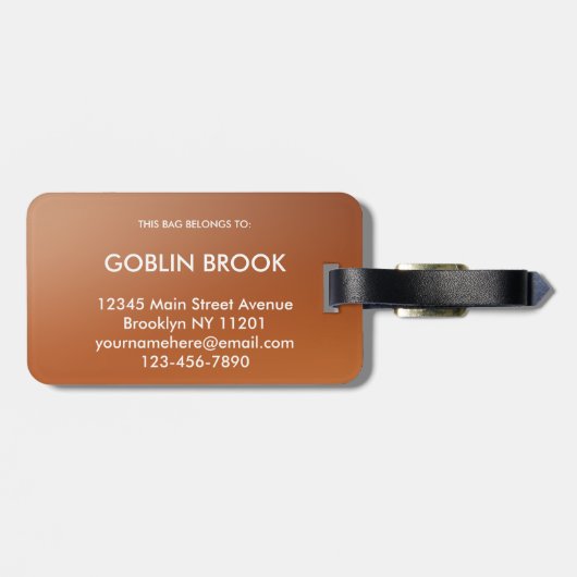 Modern Burnt Orange Metallic Monogram Brushed ラゲッジタグ (裏面横)