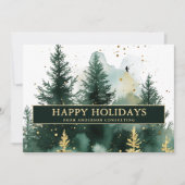 Modern Business Christmas Holiday Card Gold Green シーズンカード (正面)