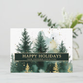 Modern Business Christmas Holiday Card Gold Green シーズンカード (スタンド正面)