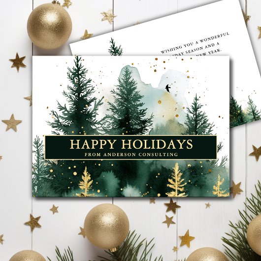 Modern Business Christmas Holiday Card Gold Green シーズンカード