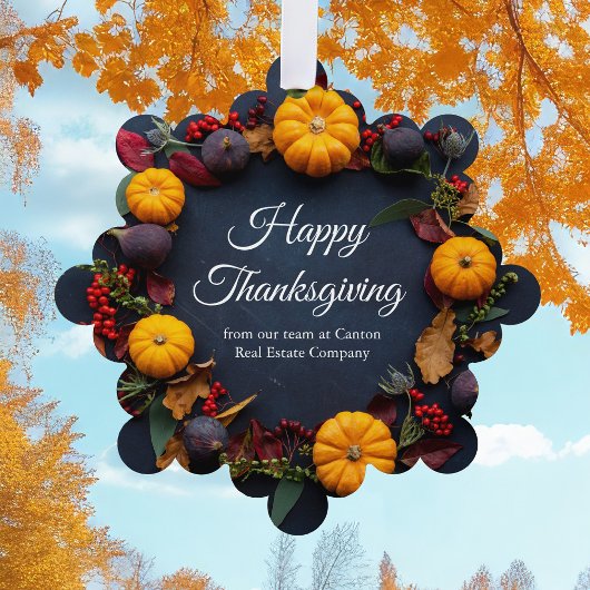 Modern Business Happy Thanksgiving Pumpkin Wreath オーナメントカード