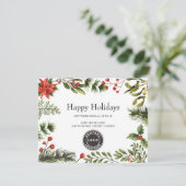 Modern Business Logo Christmas Greenery Holidays カード (スタンド正面)