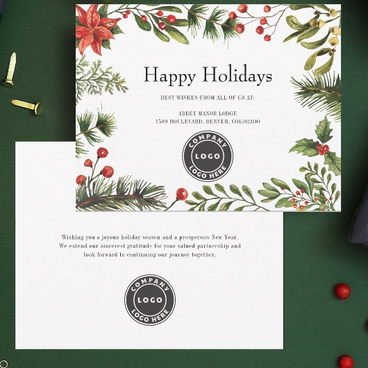 Modern Business Logo Christmas Greenery Holidays カード