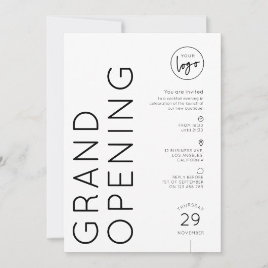 Modern Business Logo Grand Opening Simple 招待状 (正面)