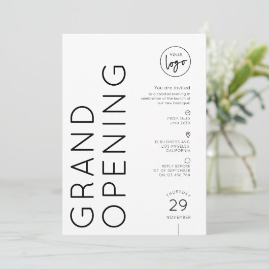 Modern Business Logo Grand Opening Simple 招待状 (スタンド正面)