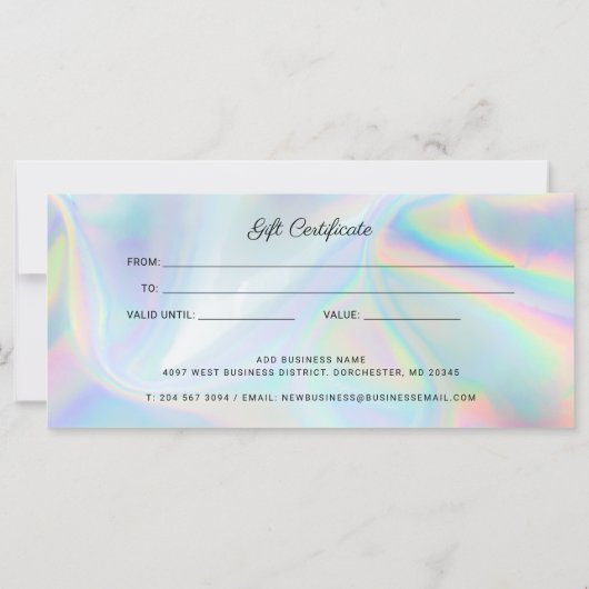 Modern Business Logo Holographic Gift Certificate (裏面)