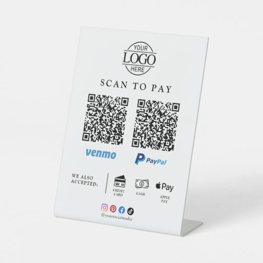 Modern Business Logo Qr Code Scan To Pay Tabletop 台座サイン (正面)