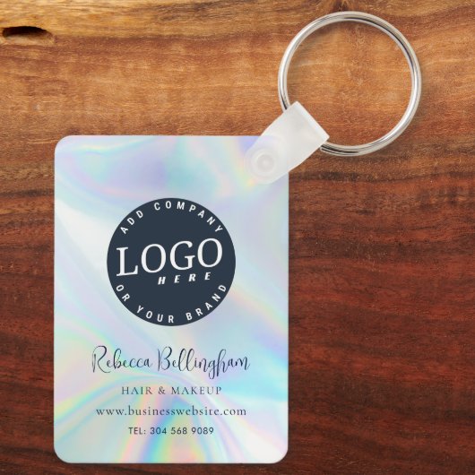 Modern Business Logo Script Iridescent Promotional キーホルダー (裏面)