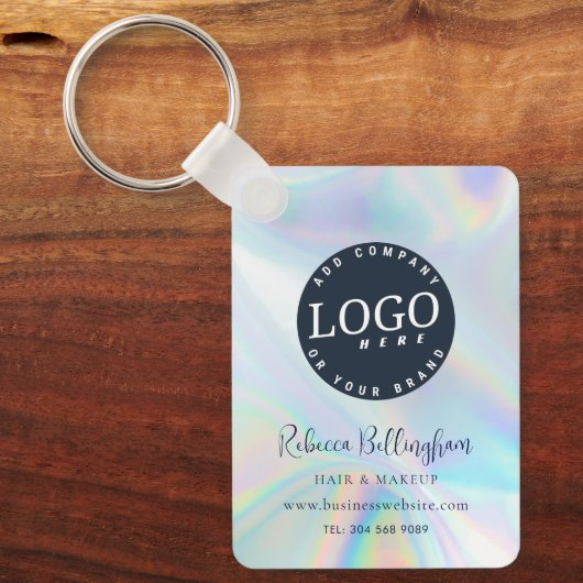 Modern Business Logo Script Iridescent Promotional キーホルダー (正面)