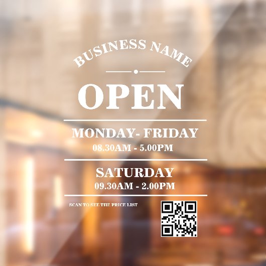 Modern Business opening hours logo and qr code ウィンドウサイン (シート2)