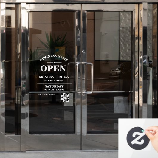 Modern Business opening hours logo and qr code ウィンドウサイン (オフィスドア)