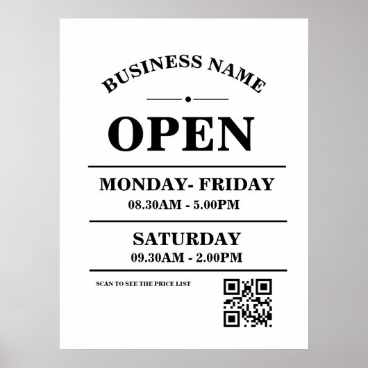 Modern Business opening hours logo and qr code ポスター (正面)