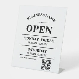 Modern Business opening hours logo and qr code 台座サイン