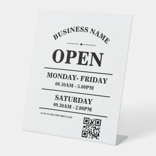 Modern Business opening hours logo and qr code 台座サイン (正面)