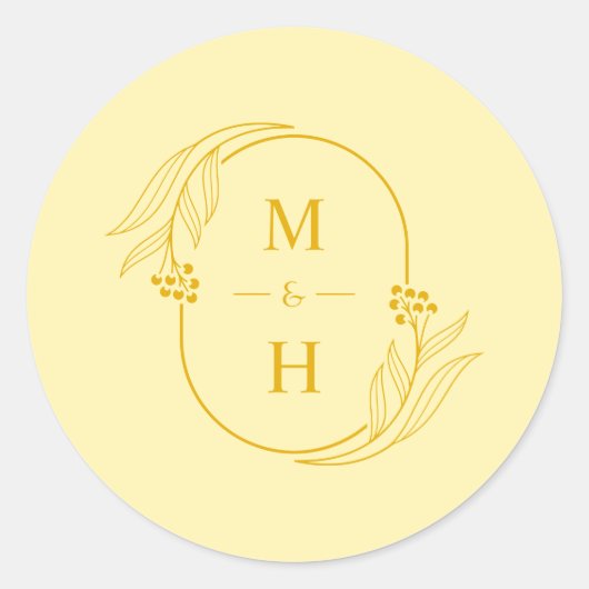 Modern Butter Yellow Boho Monogram Wedding ラウンドシール (正面)