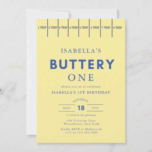 Modern Butter Yellow Buttery First Birthday  招待状 (正面)
