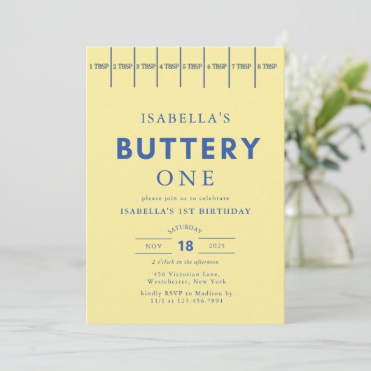 Modern Butter Yellow Buttery First Birthday  招待状 (スタンド正面)