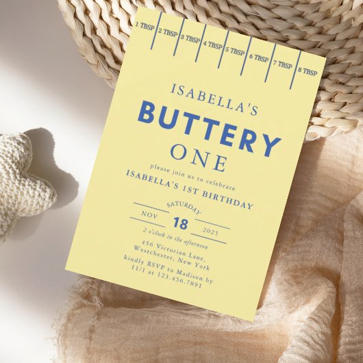 Modern Butter Yellow Buttery First Birthday  招待状