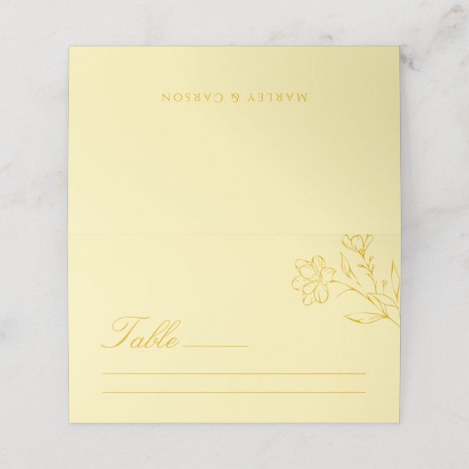 Modern Butter Yellow Floral Wedding Table プレイスカード (外部開封)