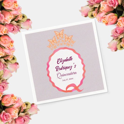 Modern Butterfly Tiara Crown Squiggle  スタンダードカクテルナプキン