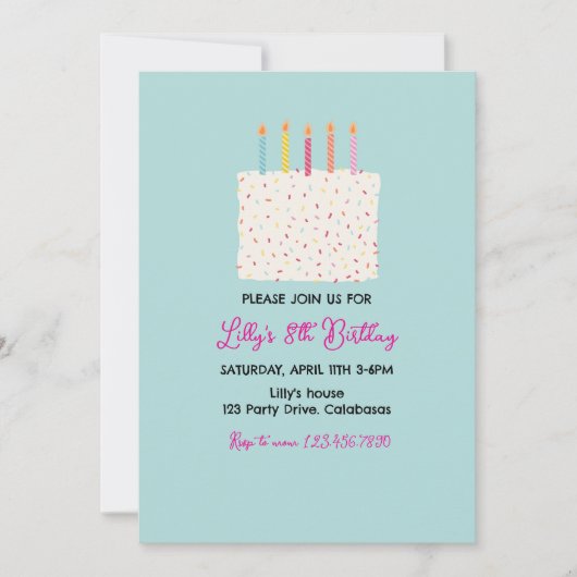 Modern Cake Birthday Invitation, Colorful Sprinkle 招待状 (正面)