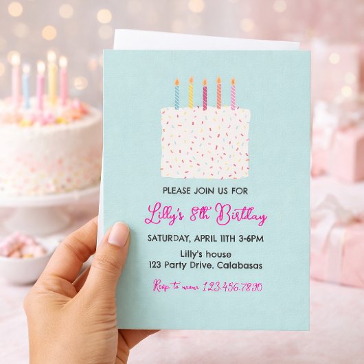 Modern Cake Birthday Invitation, Colorful Sprinkle 招待状