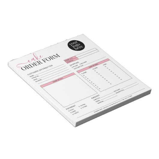 Modern Cake Cupcake Bakery Blush Pink Order Form ノートパッド (アングル)
