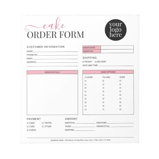 Modern Cake Cupcake Bakery Blush Pink Order Form ノートパッド (正面)