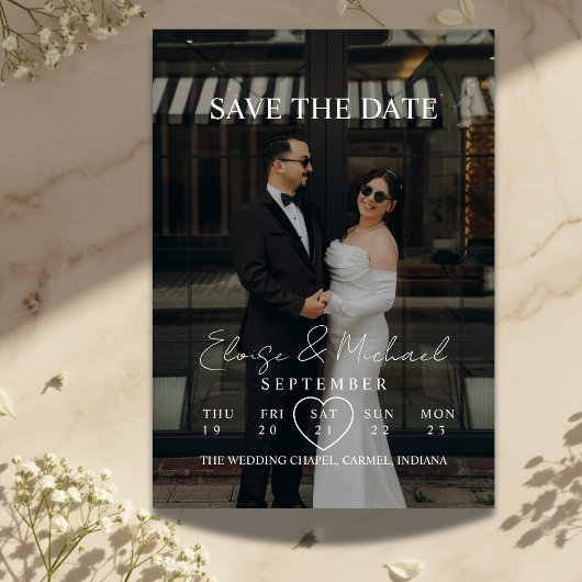 Modern Calendar Week Photo Save The Date Wedding 招待状