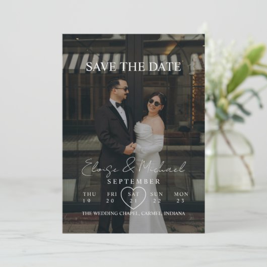 Modern Calendar Week Photo Save The Date Wedding 招待状 (スタンド正面)