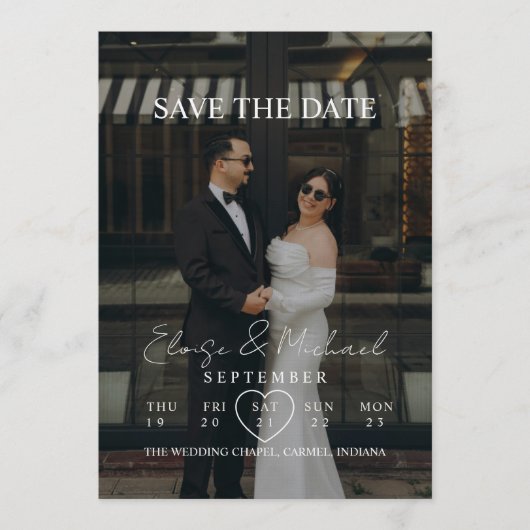 Modern Calendar Week Photo Save The Date Wedding 招待状 (正面)
