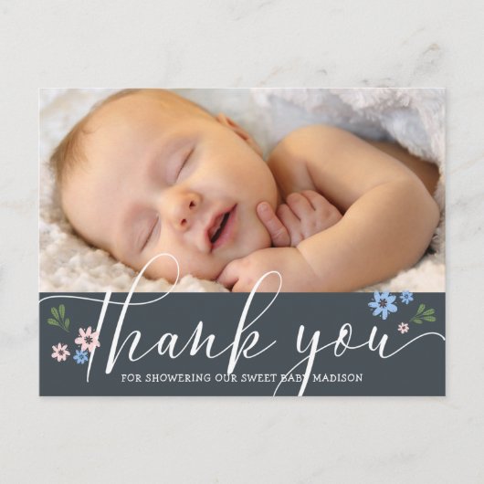 Modern Calligraphy Baby Shower Thank You Photo ポストカード (正面)